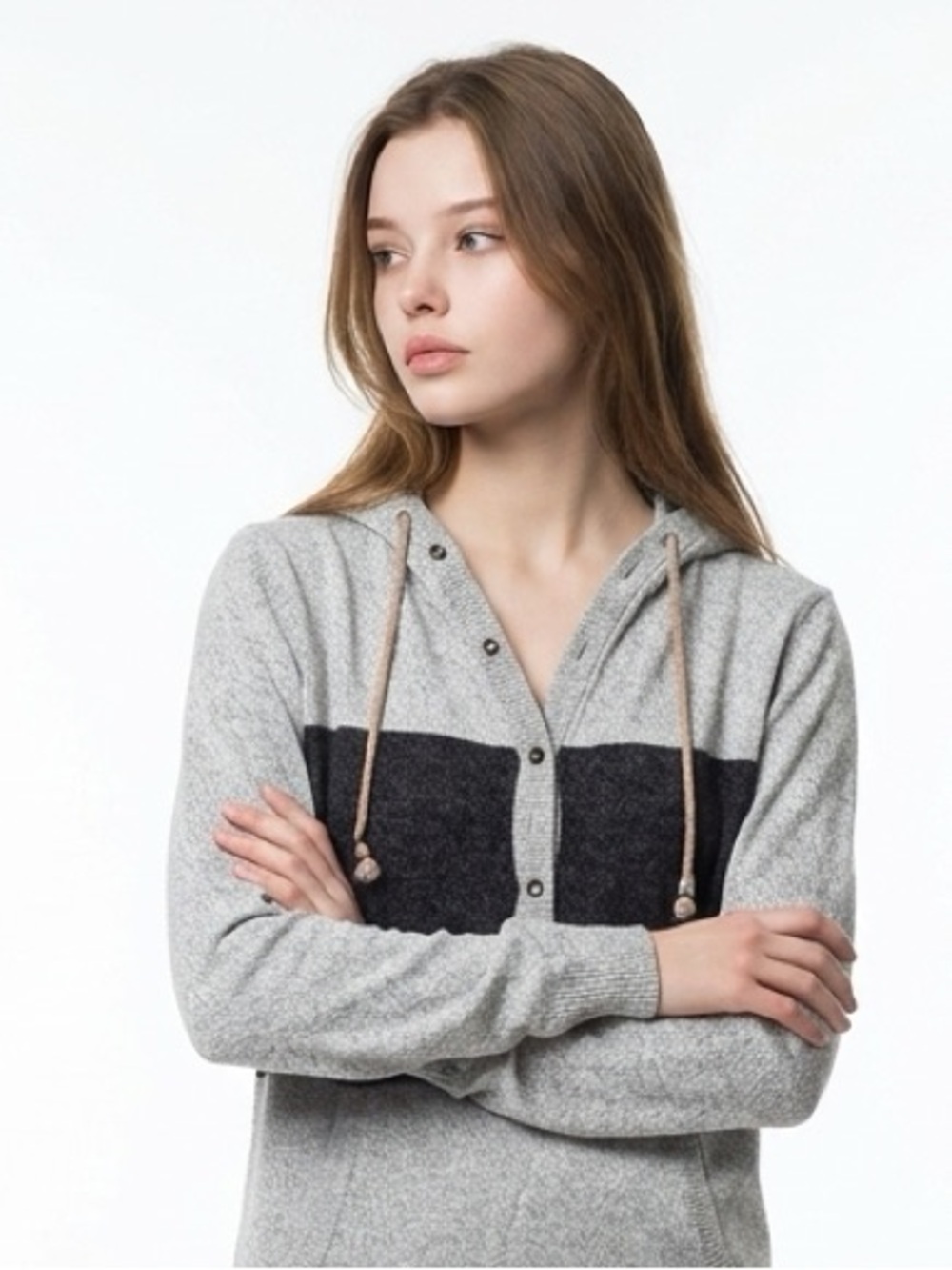 Volcom | Button-Front Hoodie | Gray with Black Stripe | Women’s L